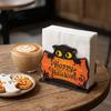 Holiday Party Dining Accessories Halloween Ghost/Cat Wooden Napkin Holder, Cute Paper Towel Decorative Autumn Theme Festive Decor Stand, Freestanding
