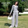 Baleno 2026 Autumn Faux Two-Piece Layered Top & Wide-Leg Pants Set