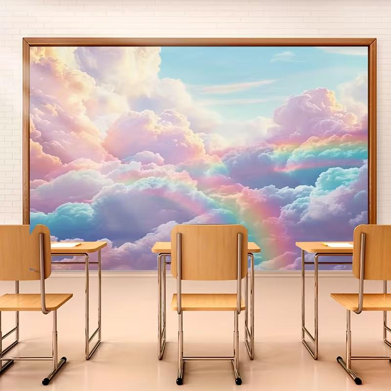 2D Dreamy Rainbow Cloud Sky Tapestry Aesthetic Wall Background Cloth 47.2x31.5inch/120*80cm