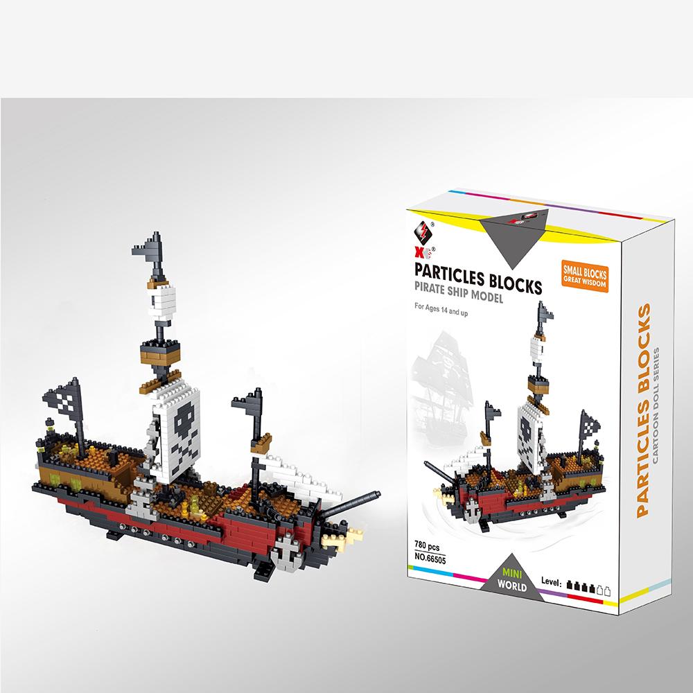 KNEW BUILT Black Pirate Ship Plastic 3D Model Building Blocks for Adults Boys Micro Mini Bricks Toys Kits Assemble Sailboat