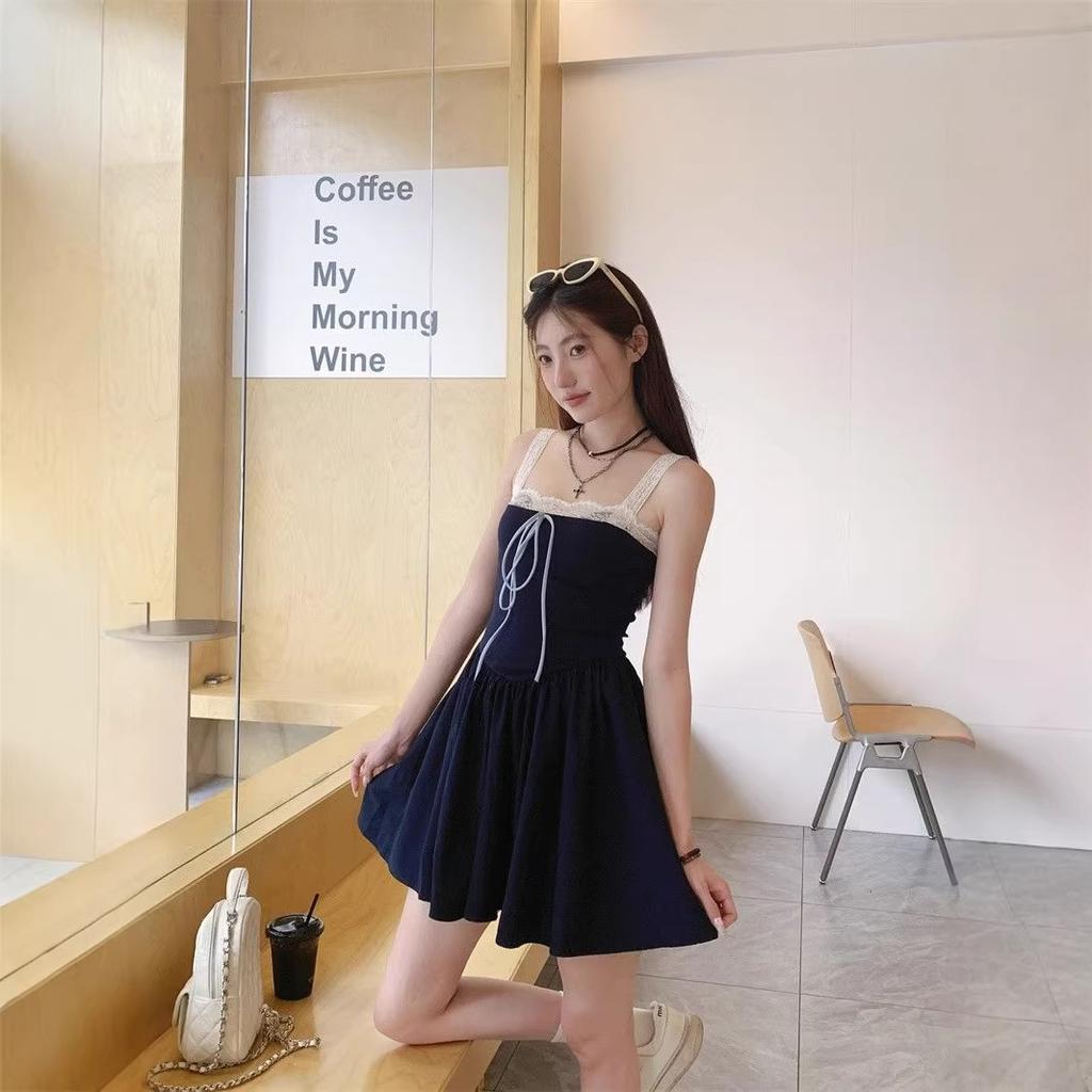 Marineblau schick figurbetontes Pendel Trägerkleid neu High-End-Kleid Damen Sommer