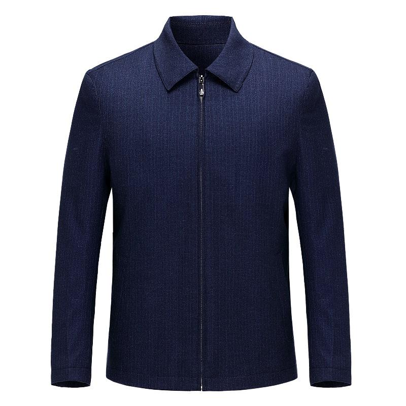 Men's Classic Wool Jacket - Spring/Autumn, Middle-Aged & Elderly, Business Casual Lapel with Zipper.
