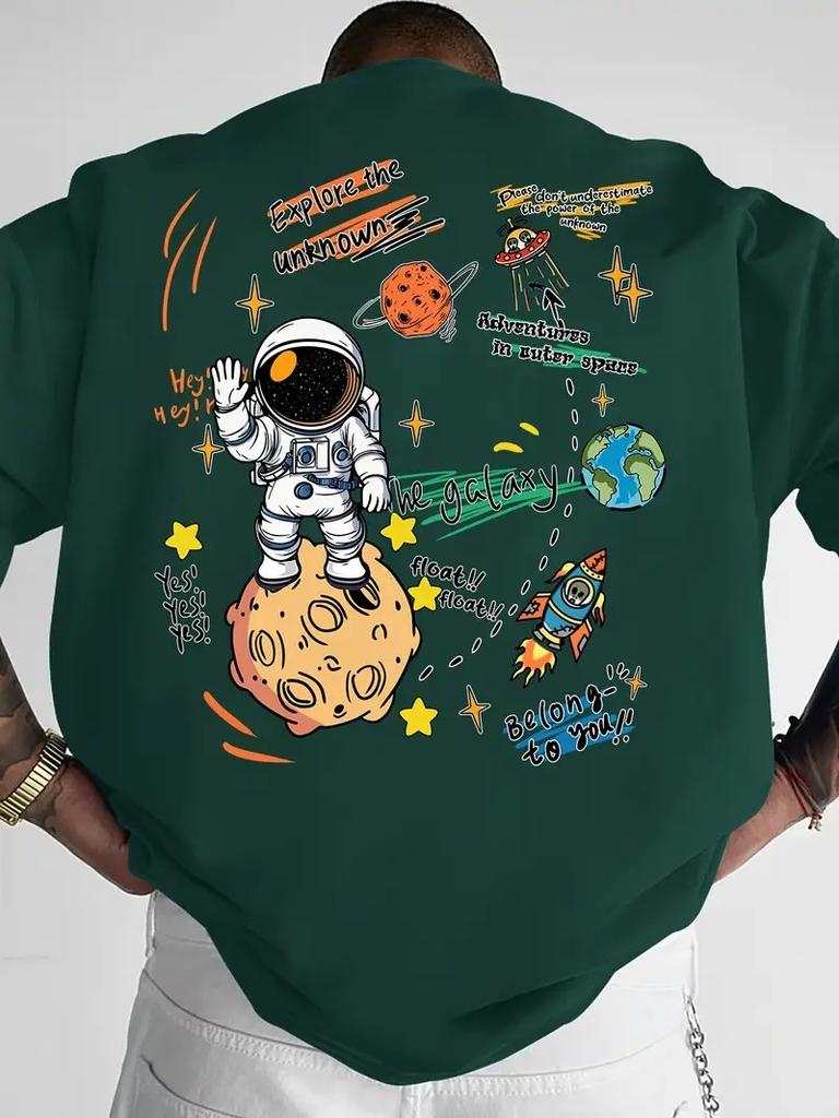 The 2025 Summer New Mens Tshirt Is a Casual and Fashionable Astronaut Print Breathable Mesh Outdoor Street Mens Wear