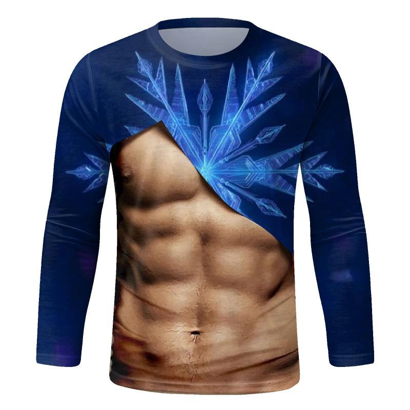 Spring Autumn Men's Fashion 3D Printed Simple Long Sleeve T-shirt Starting from One Piece