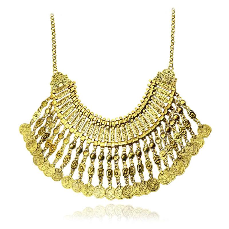 Vintage Mynt Halsband Med Tofsar Och Vattenvågskedja För Boho Stil Smycken