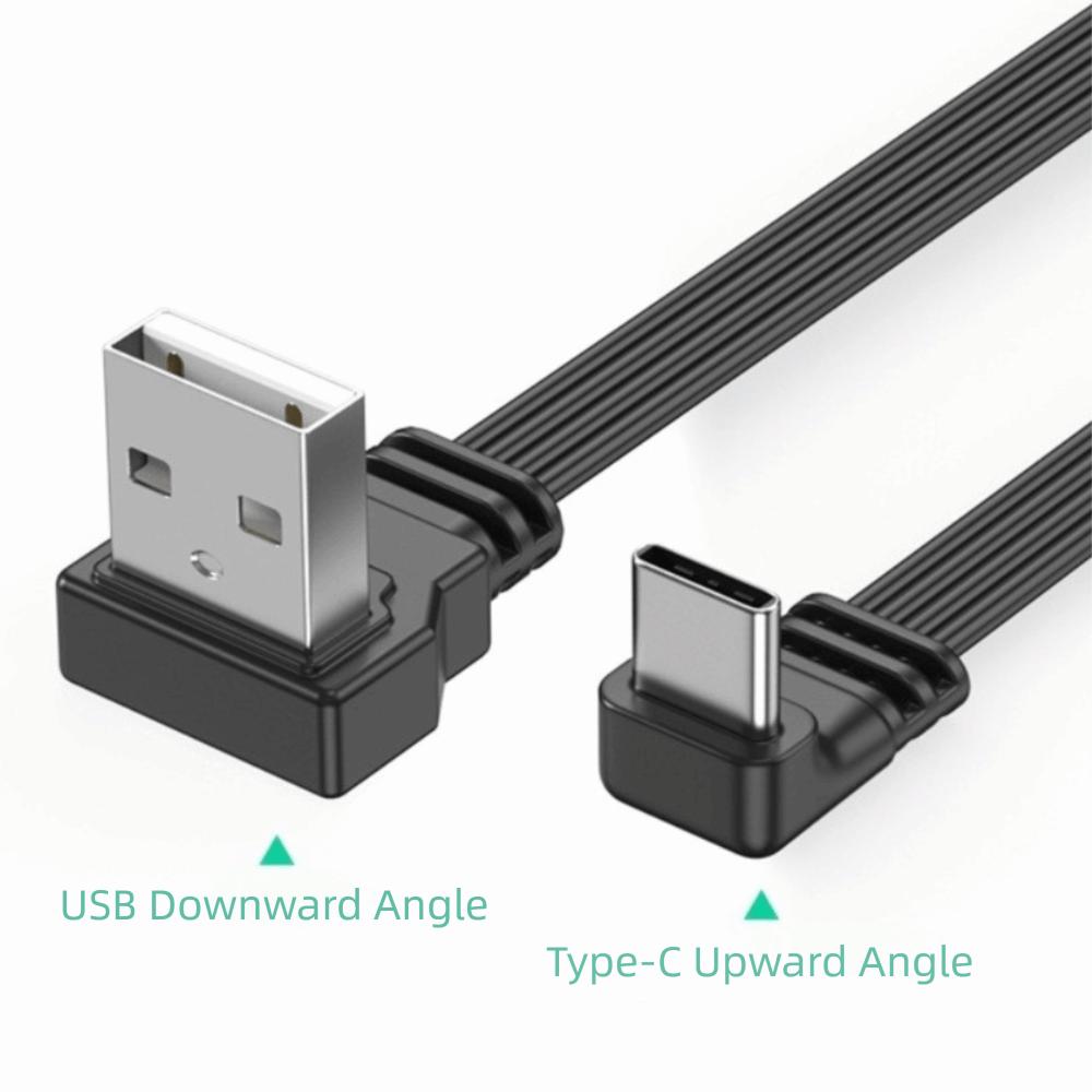Double Elbow Type C Data Cable 90 Degree Super Soft Mobile Game Cable Flat Flexible Double-Sided USB C Charging Cable Charging