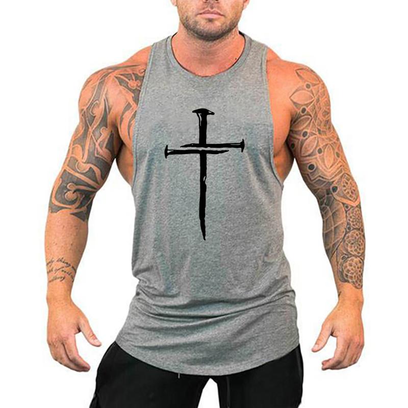 Muscleguys Personalized Cross Printed Bodybuilding Tank Tops Men Gym Clothing Cotton Workout Fitness Sleeveless Shirt Running Stringer Vest