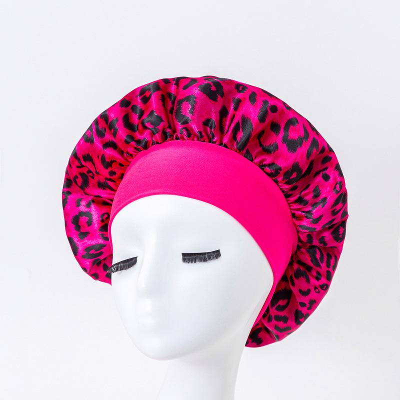 European American Print Satin Sleep Cap - Wide Brim Silky Hair Protection Hat for Women