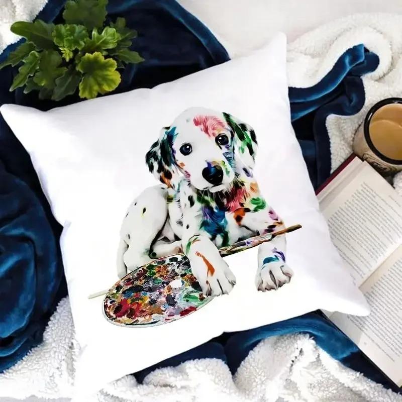 Dog Paw Print Watercolor Dog Pattern Pillow Cover Suitable for Home Hotel Car Cushion Cover Decorative Sofa Chair Pillow Cover