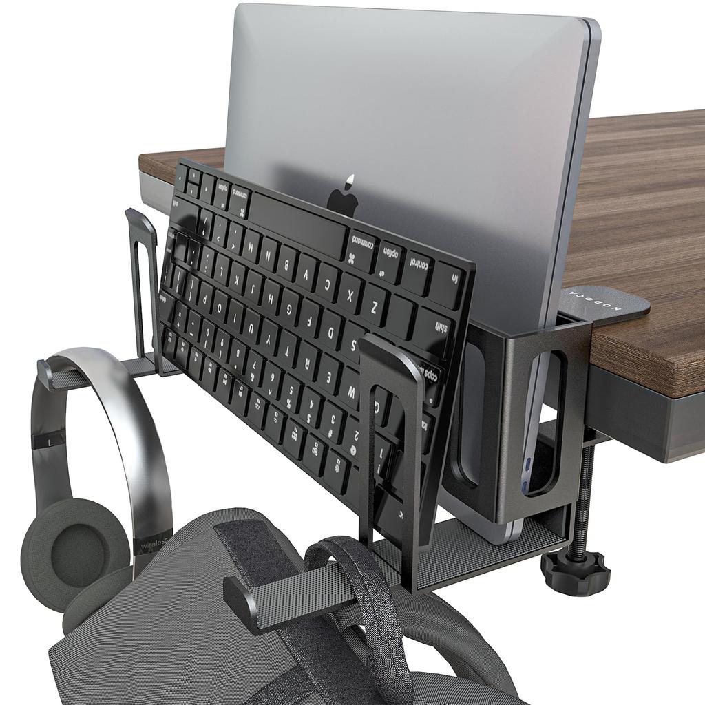 NODOCA Vertical Laptop Stand, Desk-Side Storage Rack with Adjustable Width, Compatible with MacBooks, Tabletop Storage, Laptop Holder for iPads and