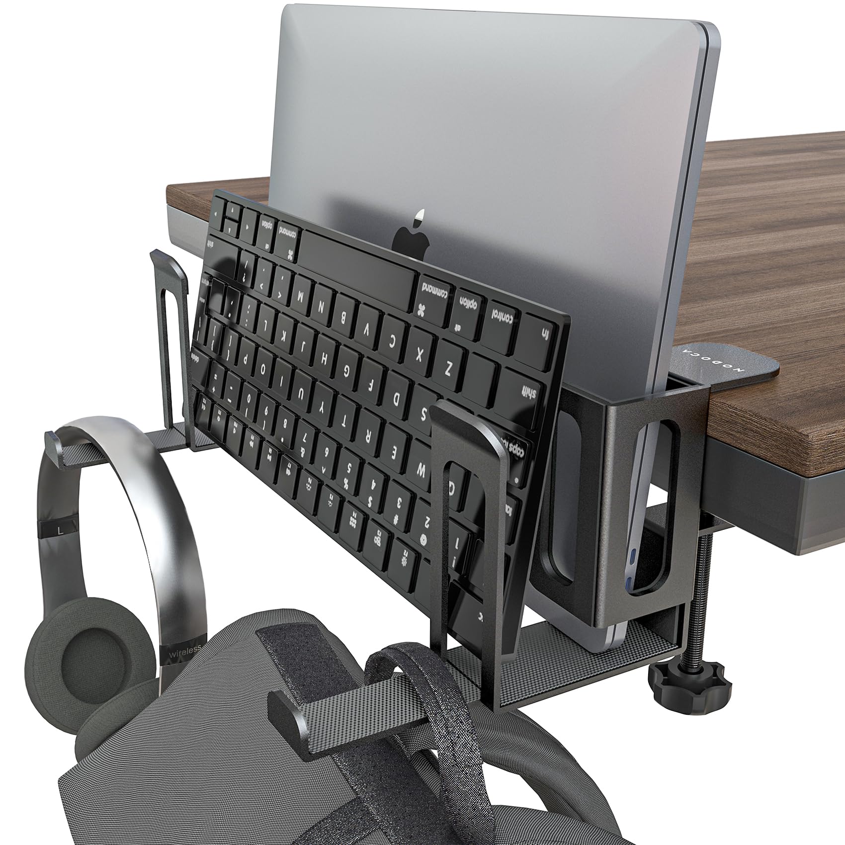 

NODOCA Vertical Laptop Stand, Desk-Side Storage Rack with Adjustable Width, Compatible with MacBooks, Tabletop Storage, Laptop Holder for iPads and