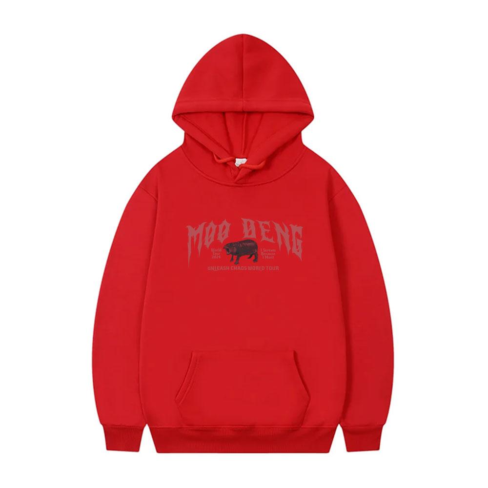 Moo Deng Welttournee Metall Hoodie Nilpferd Baby Lustiger Meme Pullover Herren Damen Lässig Übergroße Hoodies Herren Mode Kapuzen-Trainingsanzug