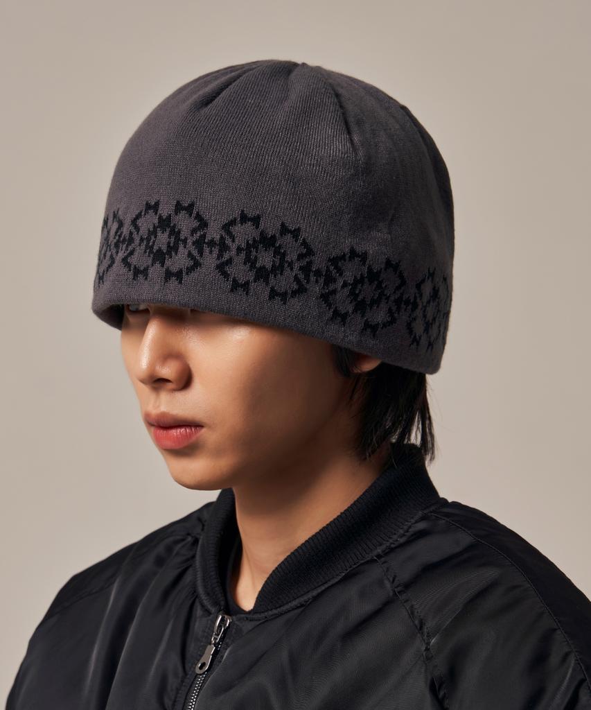 IDWS Ethnic Jacquard Maxi Beanie Gray