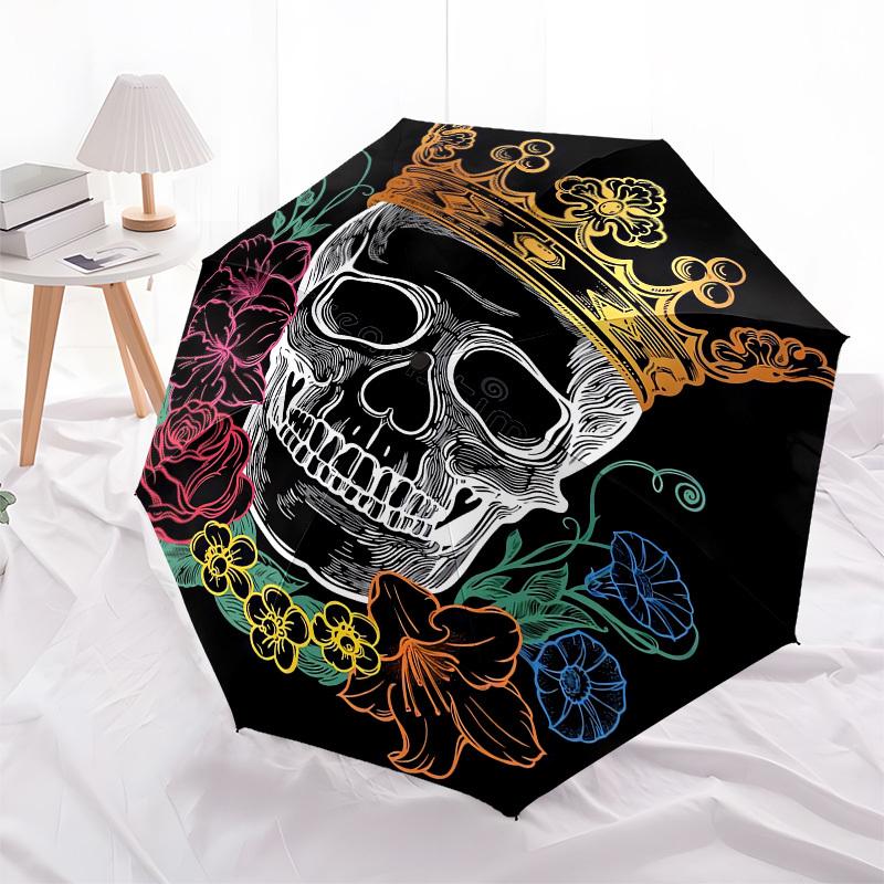 

1pc Skull with Crown and Flowers Umbrella with Plastic Handle,Compact & Stylish,Cartoon Pattern,Outdoor UmbrellaPT495