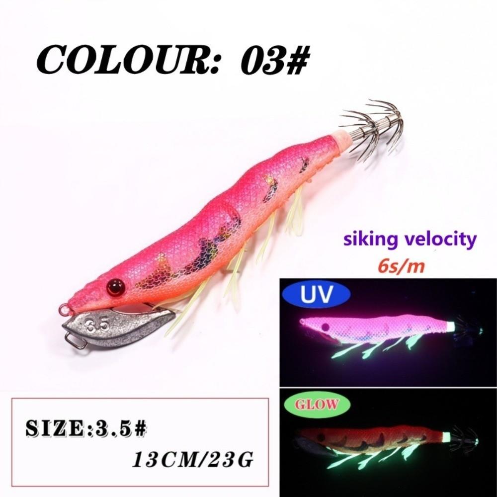 Glow Shrimp Hook Squid Jigs Life-like Design UV Crowns Sea Fishing Lure Noise Sound 23g Weight Hard Bait Sea Fishing