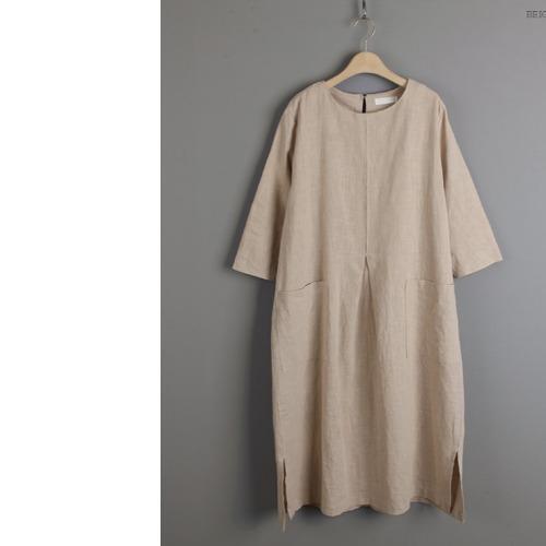 Korean version of chic cotton and linen medium and long dress for women, loose meat covering large size fashion large pocket casual dress