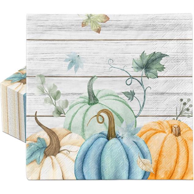 40Pcs Fall Napkin Watercolor Blue Pumpkin Leaves Napk Blue Pumpkin Paper Napk for Autumn Fall Thanksgiving Party Supplies Kitchen & Bathroom