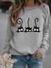 Women Winter Long Sleeved Casual Round Neck Black Cats Printed Loose Sweatshirt Tops & Blouses Plus Size T-shirts