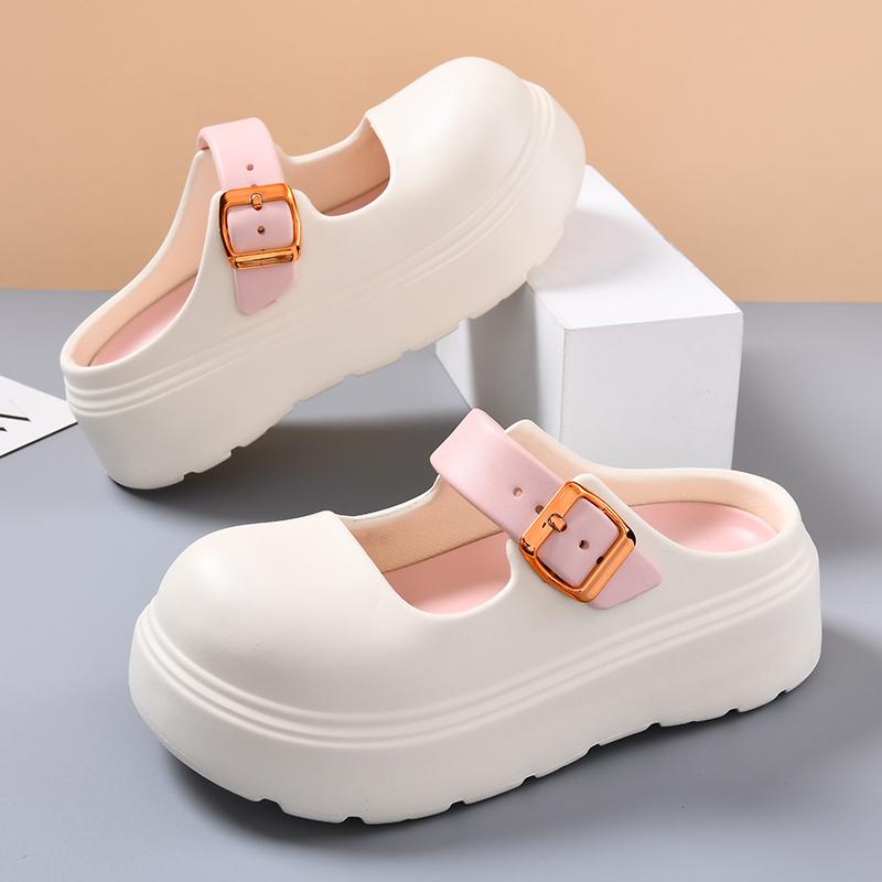 Fashion 2025 Solid Color Chunky Clogs Sandals Women Chic Buckle Strap Design Thick Sole Garden Shoes Woman Eva Beach Platform