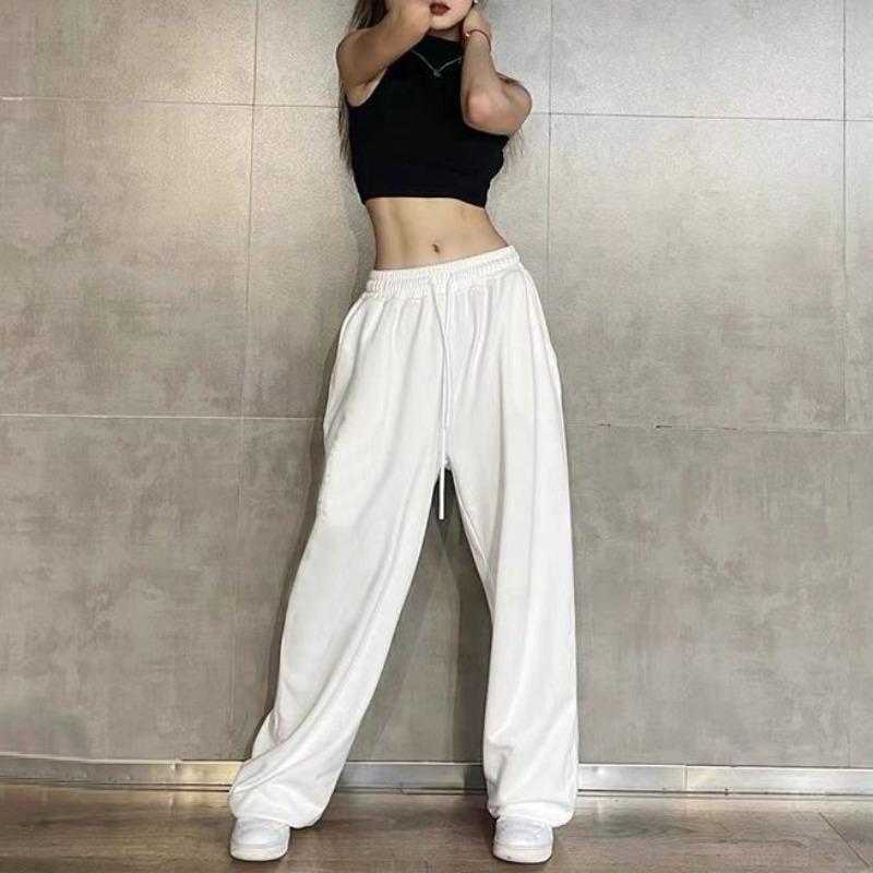 Hip Hop Leggings Sports Women's Spring Autumn Patchwork High Waisted Drawstring Pockets Solid Loose Casual Jazz Pants