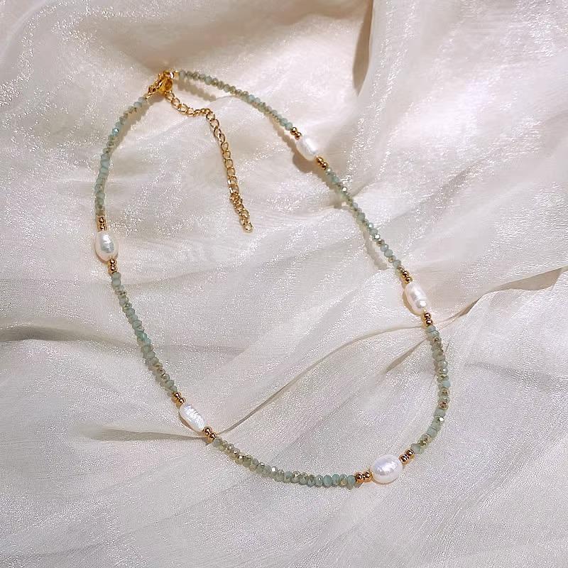 

Original Natural Freshwater Pearl & Blue Stone 14K Gold Filled Female Beads Chain Necklace For Women No Fade Cheap