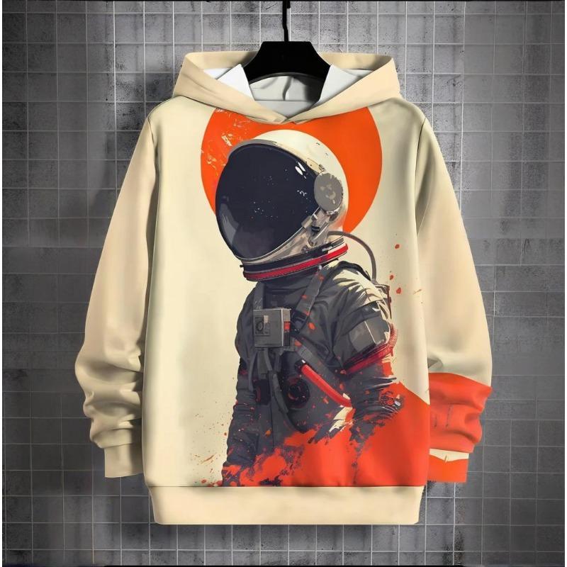 New Astronaut Print Men's Clothing Autumn/Winter Striped Hat Sweatshirt Casual Plus Size Hoodie 2024 Fashions Long Sleeved Tops