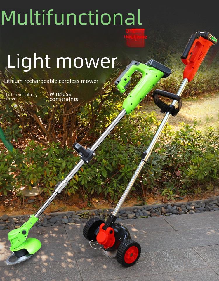 Rechargeable Lithium Battery Lawn Mower with Wheels - Compact Weeding Tool