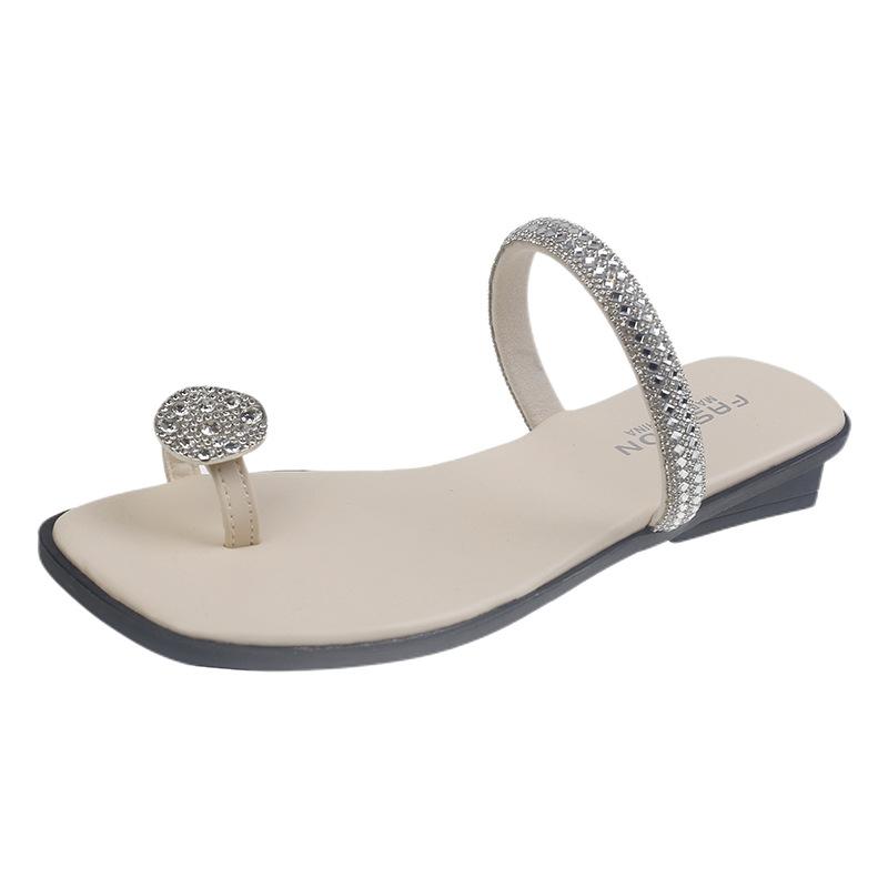Sandals women wear summer new rhinestone fashion thick heel set toe slippers women