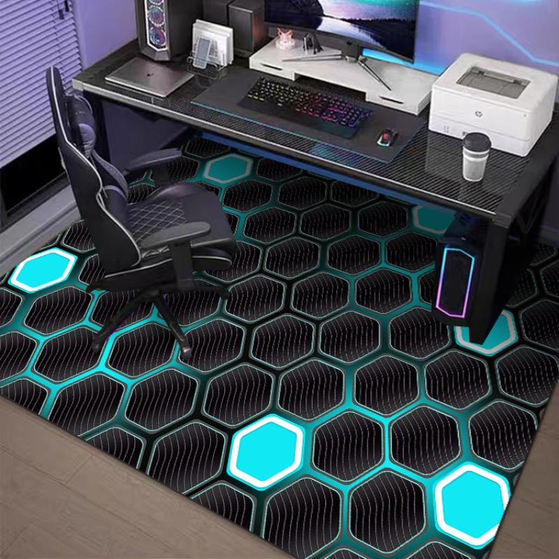 VIKAMA Neon Hexagonal Esports Room Carpet Anti Slip Washable Swivel Chair Floor Mat Wear Resistant and Durable Home Decoration