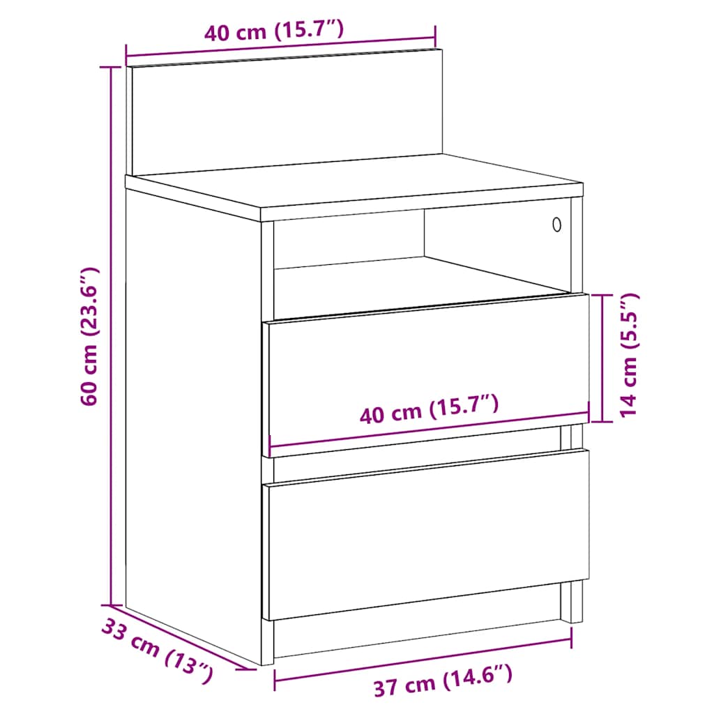 Nightstand with 2 Drawers Black 40 x 33 x 60 cm
