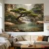 Luxury Tapestry Wall Hanging Canvas Print Zen Japanese Mountain Waterfall Landscape Decor Boho Asian Style Art for Living Room B