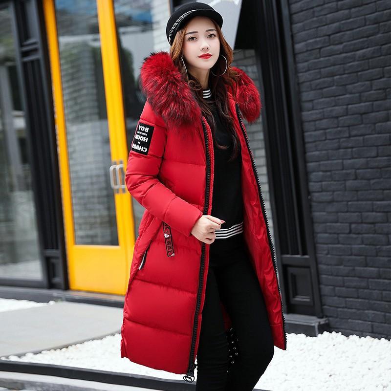 Autumn and Winter New Women's Clothing Long Cotton Clothing Hooded Big Fur Collar Down Cotton Cotton Clothing Women's Clothing