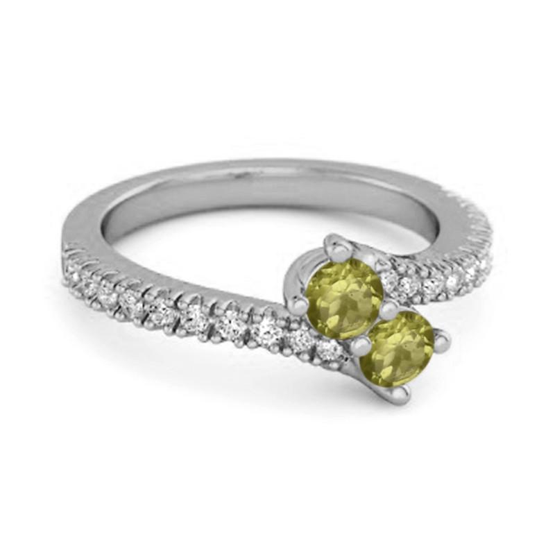 Peridot Twin Stone Pavé Bypass Ring - 925 Sterling Silver