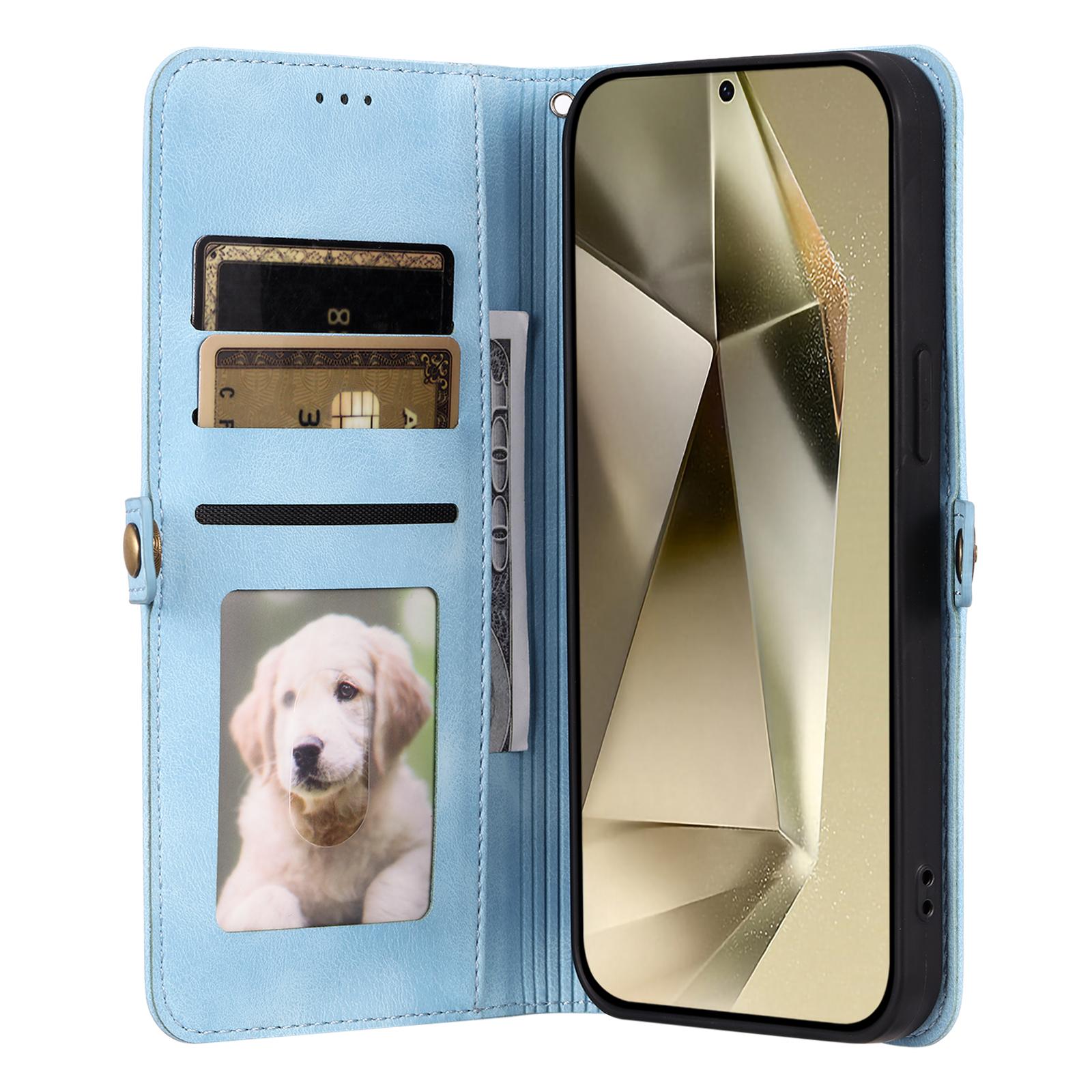 

Style 016 For Samsung Galaxy A56 5G Case Skin Feel Totem Imprinted Wallet Leather Phone Cover Lake Blue