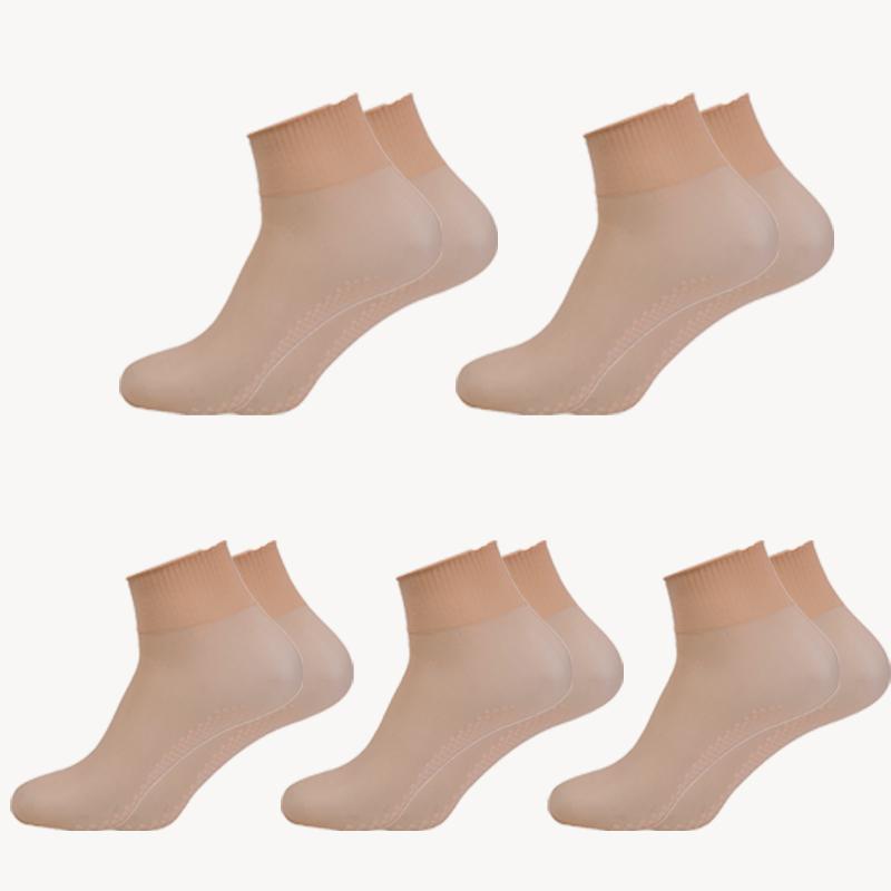 1/5Pairs Anti-slip Ultra-thin Socks Women Spring Summer Transparent Crystal Invisible Elastic Breathable Mid-tube Silk Stockings