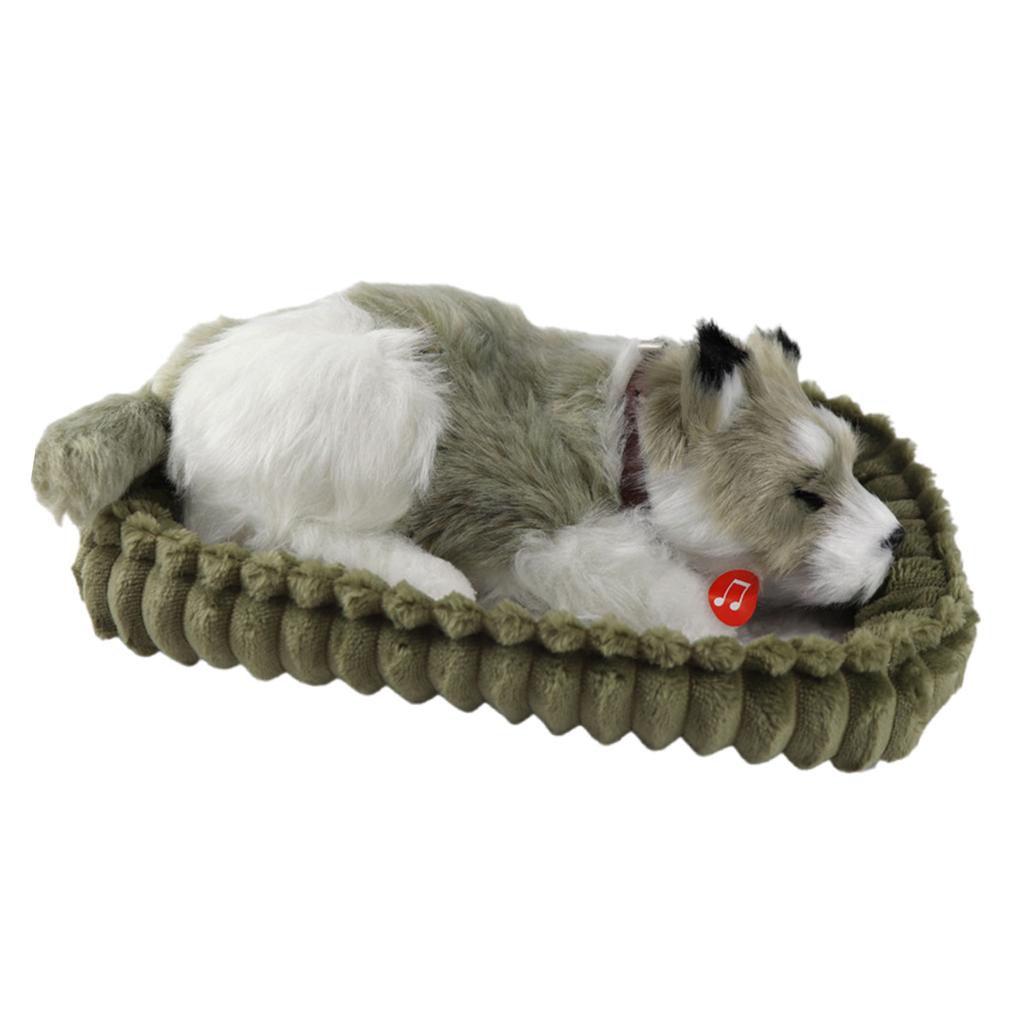 Realistic Sleeping Plush Breathing Dog Toy with Mat Stuffed Animals Toy Interactive Pet Toy Puppy Dolls for Kids Adults