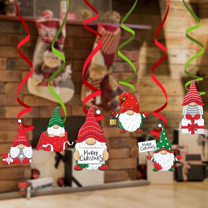 6pcs Christmas Foil Spiral Pendant Ceiling Hanging Garlands Christmas Decoraitons for Home Navidad Decor New Year 2025 Gifts