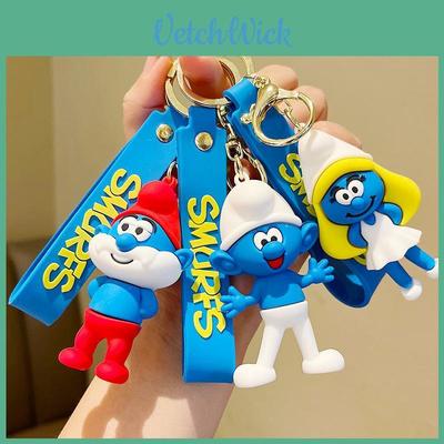 Cute Smurfs Papa Jokey Smurf Smurfette Silicone Keychain Highquality Cartoon Accessory