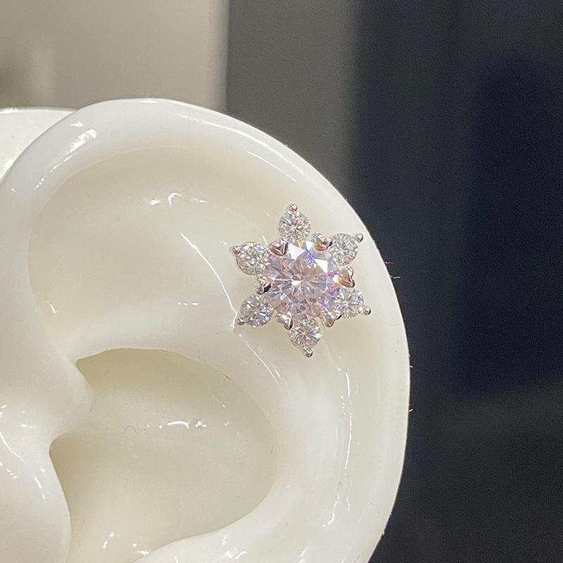 1 PCS New Fashion Cute Pink Zircon Crystal Ear Bone Nail 316L Medical Titanium Steel Earrings for Women Punk Jewelry