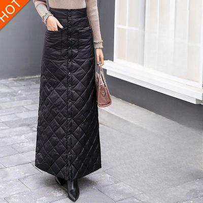 Long Warm Cotton Skirt with Windproof Design and Diamond Pattern for Winter