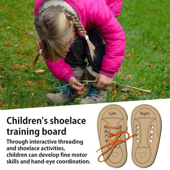 לוח תרגול קשירת שרוכים נעליים מעץ שטוח נעלי סניקרס צעצוע חינוכי לגיל הרך לקשירת שרוכים לילדים התפתחות מוקדמת השחלת שרוכים בנעליים