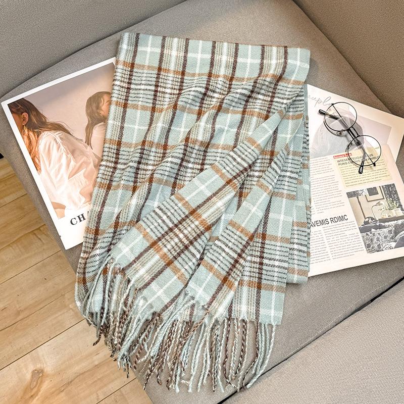Outono e inverno novo cachecol feminino engrossado imitação de cashmere versátil estudante amigável xale longo cachecol xadrez