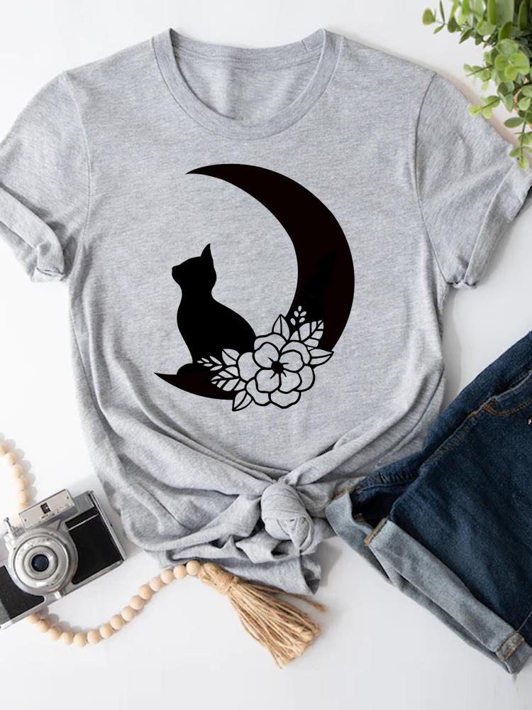 

Moon Cat Lovely 90s футболки с коротким рукавом женские футболки с рисунком модная летняя женская футболка с принтом графическая футболка