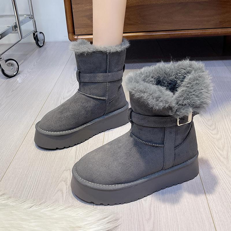 Women's Large Size Soft Sole Winter Warm Fur One Snow Boots Padded Lined Ankle Boots Anti-slip Hiking Casual Sports Cotton Boots