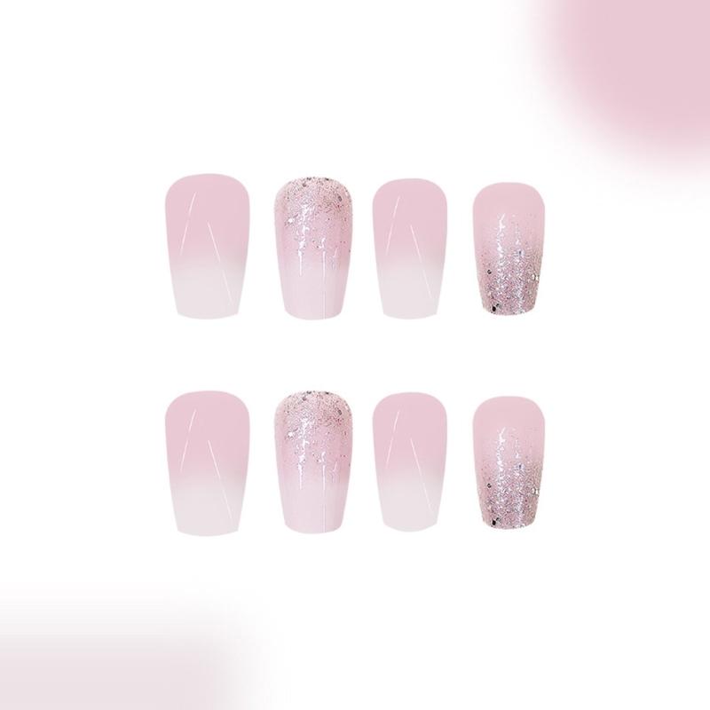 Uñas Cuadradas Postizas Brillantes Uñas Falsas Adhesivas en 12 Tamaños, 24 Uñas Francesas para Decoraciones de Uñas DIY