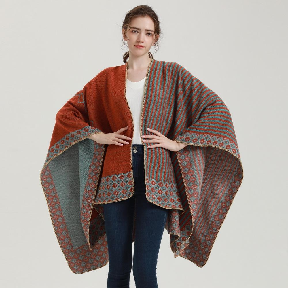 Women's Fashion Autumn Winter Warm Scarf Sweet Striped Diamond Cape Korean Style Pashmina Shawl