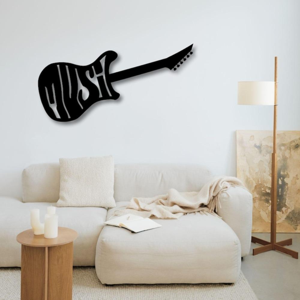 Modern Metal Guitar Wall Art Sculpture, Rock Star Musician Decor, Home Music Studio Decoration, Unique Gift for Music Lover, Black