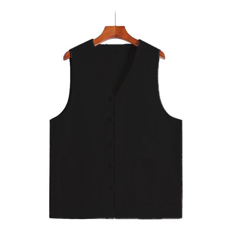 Vintage Chinesischer Tang-Anzug Weste für Herren Atmungsaktive Leinen Sommer Weste mit Froschknöpfen Locker geschnitten Lässige Oberbekleidung