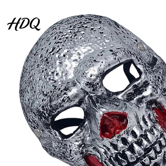 Flexible Face Contour Mask Retro Distressed Silver Skull for Halloween, PU Foam Horror Scary Secret Room Props with Adjustable Elastic Band,