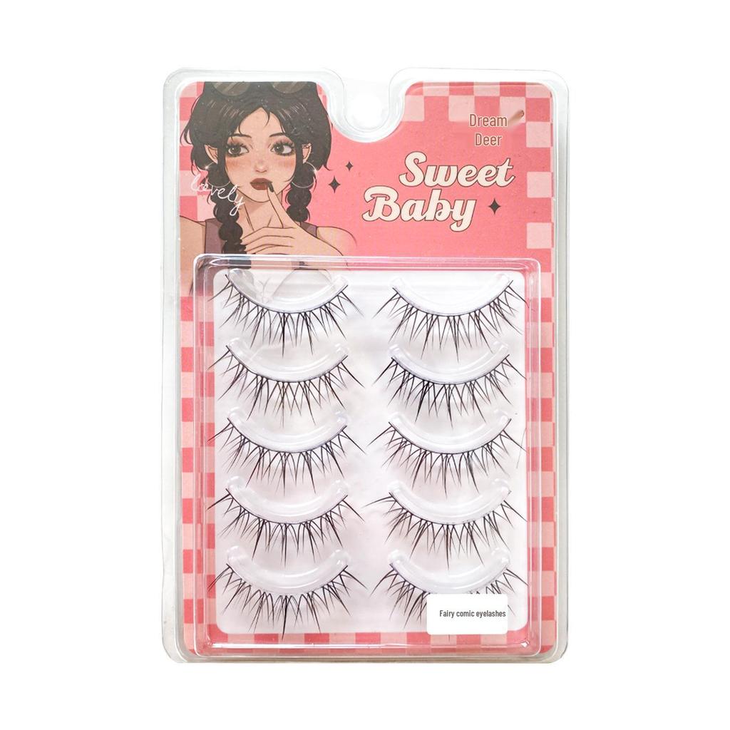 Dream Deer Fairy Manga Long Thin False Eyelashes - Cross-Section Mesh for Sweet, Enlarged Eyes